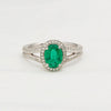 18k White Gold Emerald and Diamond Halo Ring - McTeigue Since 1895