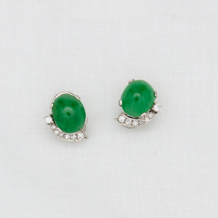 Cabochon Emerald and Diamond Earrings - McTeigue Since 1895