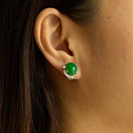 Cabochon Emerald and Diamond Earrings - McTeigue Since 1895