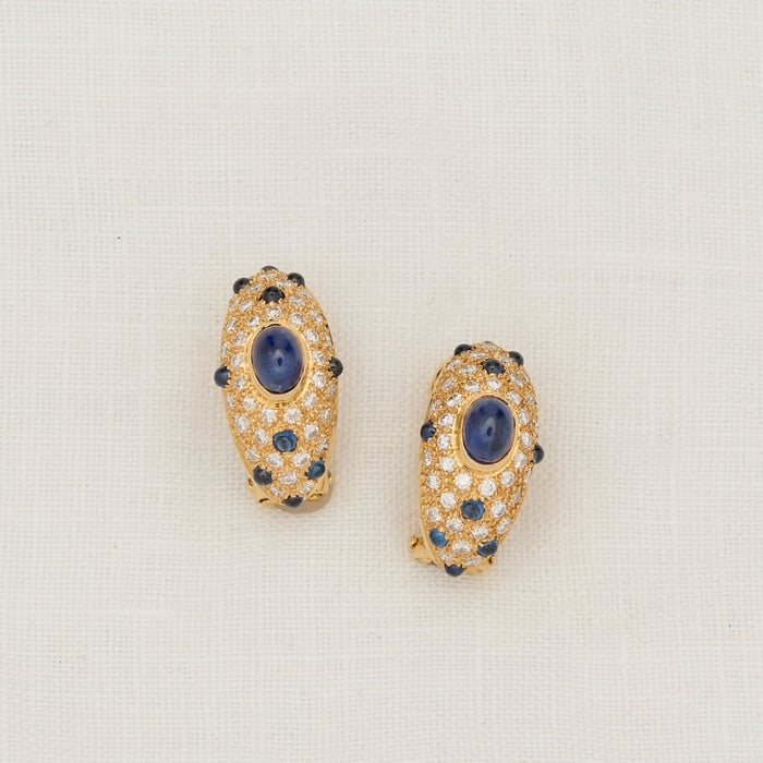 Cabochon Sapphire and Diamond Earrings - McTeigue Since 1895