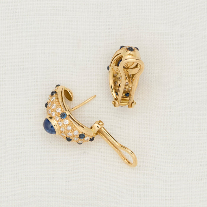 Cabochon Sapphire and Diamond Earrings - McTeigue Since 1895