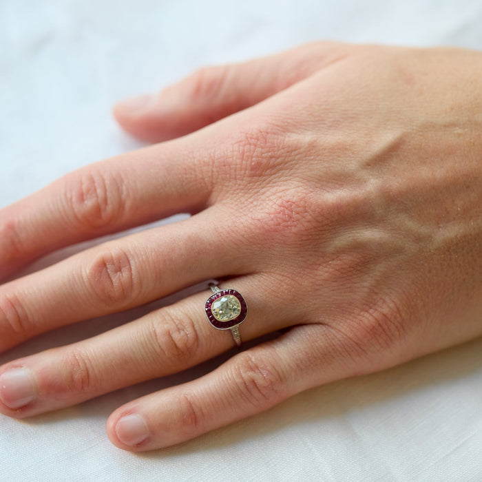 Cushion Diamond and Ruby Ring - McTeigue Since 1895