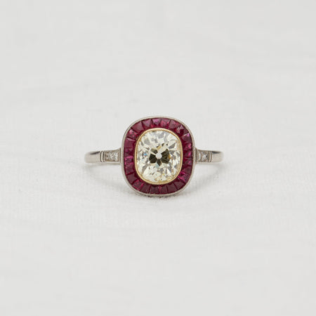 Cushion Diamond and Ruby Ring - McTeigue Since 1895