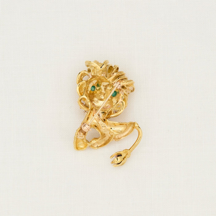 Diamond and Emerald Lion Brooch - McTeigue Since 1895