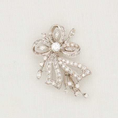 Diamond and Pearl Platinum Bow Pin - McTeigue Since 1895