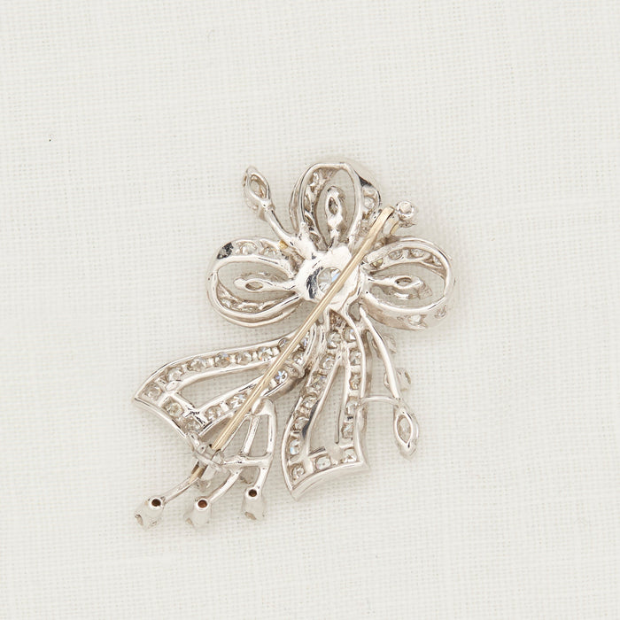 Diamond and Pearl Platinum Bow Pin - McTeigue Since 1895