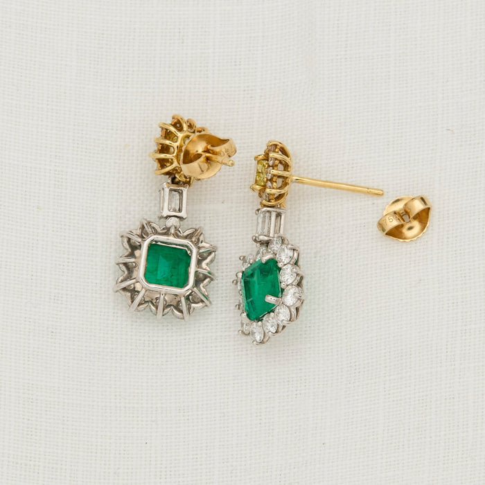 Emerald, Yellow Diamond, Platinum and Gold Earrings - McTeigue Since 1895