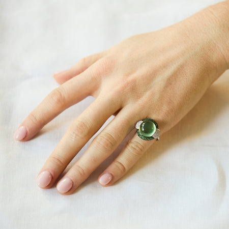 Green Moonstone and Diamond Ring - McTeigue Since 1895