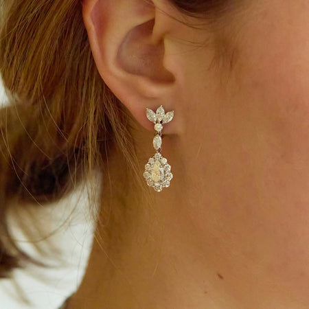 Platinum and Diamond Pear Shaped Drop Earrings - McTeigue Since 1895