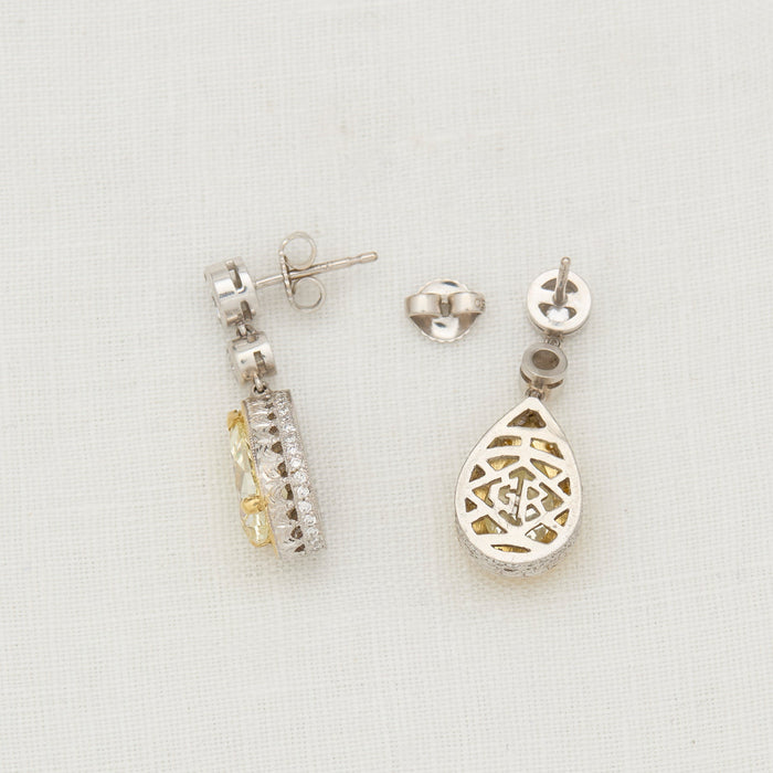 Platinum and Yellow Diamond Earrings - McTeigue Since 1895