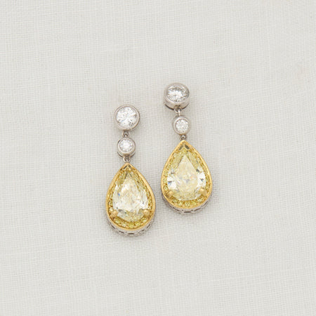 Platinum and Yellow Diamond Earrings - McTeigue Since 1895