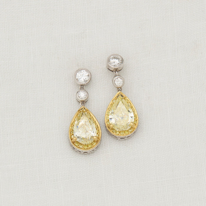 Platinum and Yellow Diamond Earrings - McTeigue Since 1895