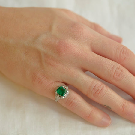 Platinum Emerald and Diamond Ring - McTeigue Since 1895