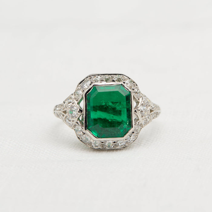 Platinum Emerald and Diamond Ring - McTeigue Since 1895