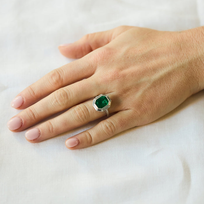 Platinum, Emerald and Diamond Ring - McTeigue Since 1895