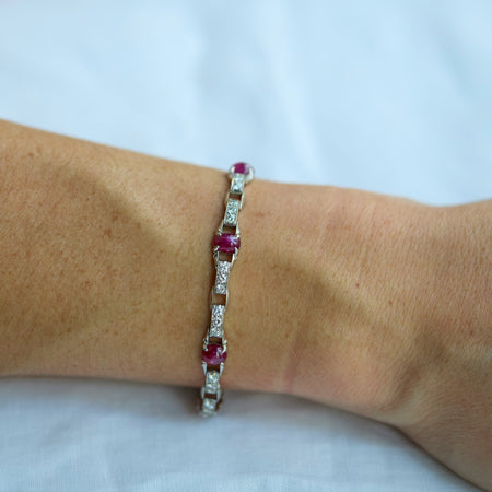 Platinum Ruby & Diamond Bracelet - McTeigue Since 1895