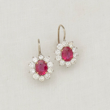 Platinum, White Gold, Ruby & Diamond Earrings - McTeigue Since 1895