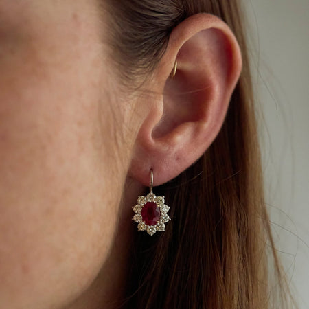 Platinum, White Gold, Ruby & Diamond Earrings - McTeigue Since 1895