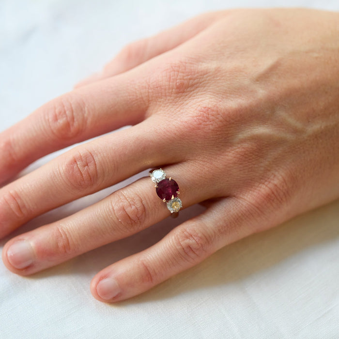 Ruby and Diamond Three Stone Ring - McTeigue Since 1895