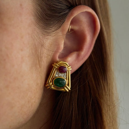 Ruby, Emerald & Diamond Earrings - McTeigue Since 1895