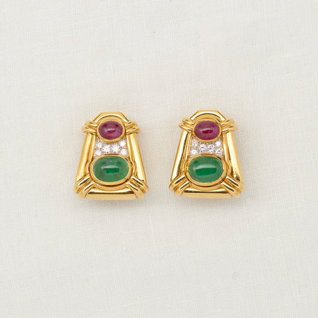 Ruby, Emerald & Diamond Earrings - McTeigue Since 1895