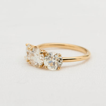 Yellow Gold 3 Old Mine Cut Diamond Ring - McTeigue Since 1895