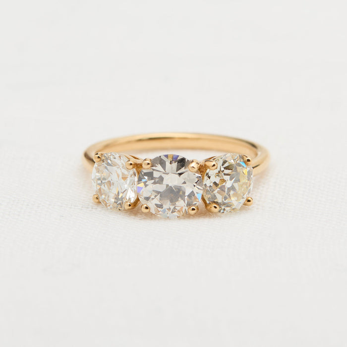 Yellow Gold 3 Old Mine Cut Diamond Ring - McTeigue Since 1895