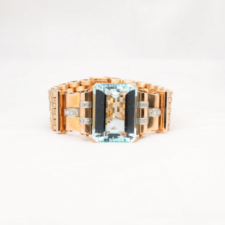 Yellow Gold Aquamarine & Diamond Bracelet - McTeigue Since 1895