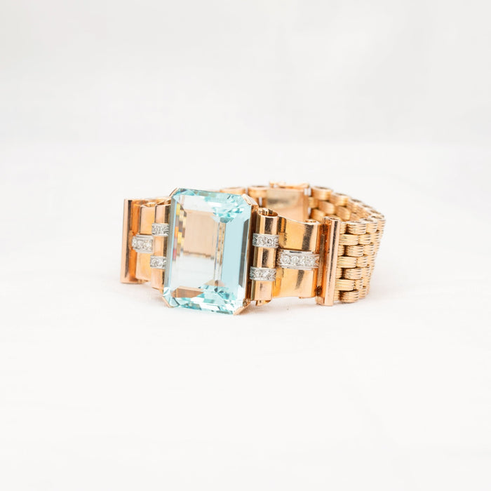 Yellow Gold Aquamarine & Diamond Bracelet - McTeigue Since 1895