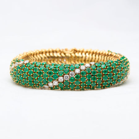 Yellow Gold, Emerald and Diamond Bracelet - McTeigue Since 1895