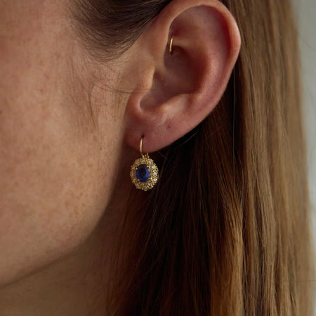 Yellow Gold, Sapphire and Diamond Earrings - McTeigue Since 1895