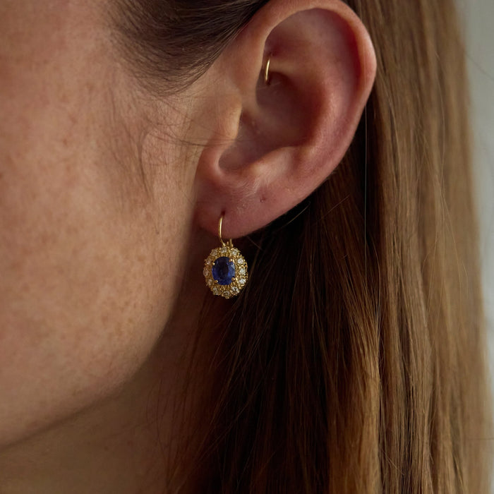 Yellow Gold, Sapphire and Diamond Earrings - McTeigue Since 1895