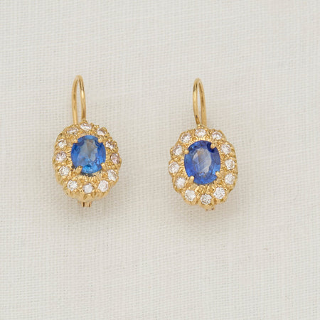 Yellow Gold, Sapphire and Diamond Earrings - McTeigue Since 1895