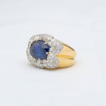 Yellow Gold, Sapphire and Pave Diamond Ring - McTeigue Since 1895