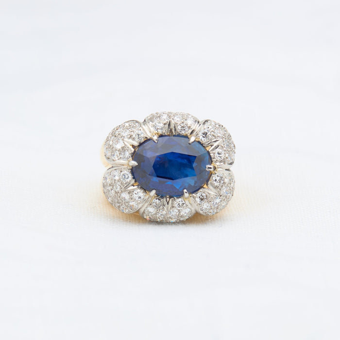 Yellow Gold, Sapphire and Pave Diamond Ring - McTeigue Since 1895